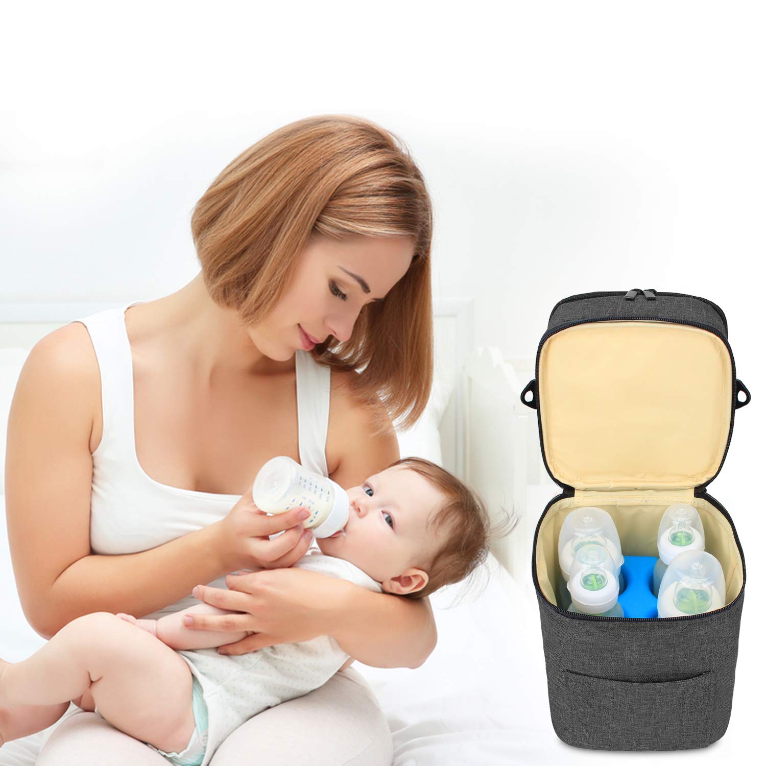 Luxja bolsa termica para leche materna y biberón (Sostenga 4 Botellas de Leche Materna)