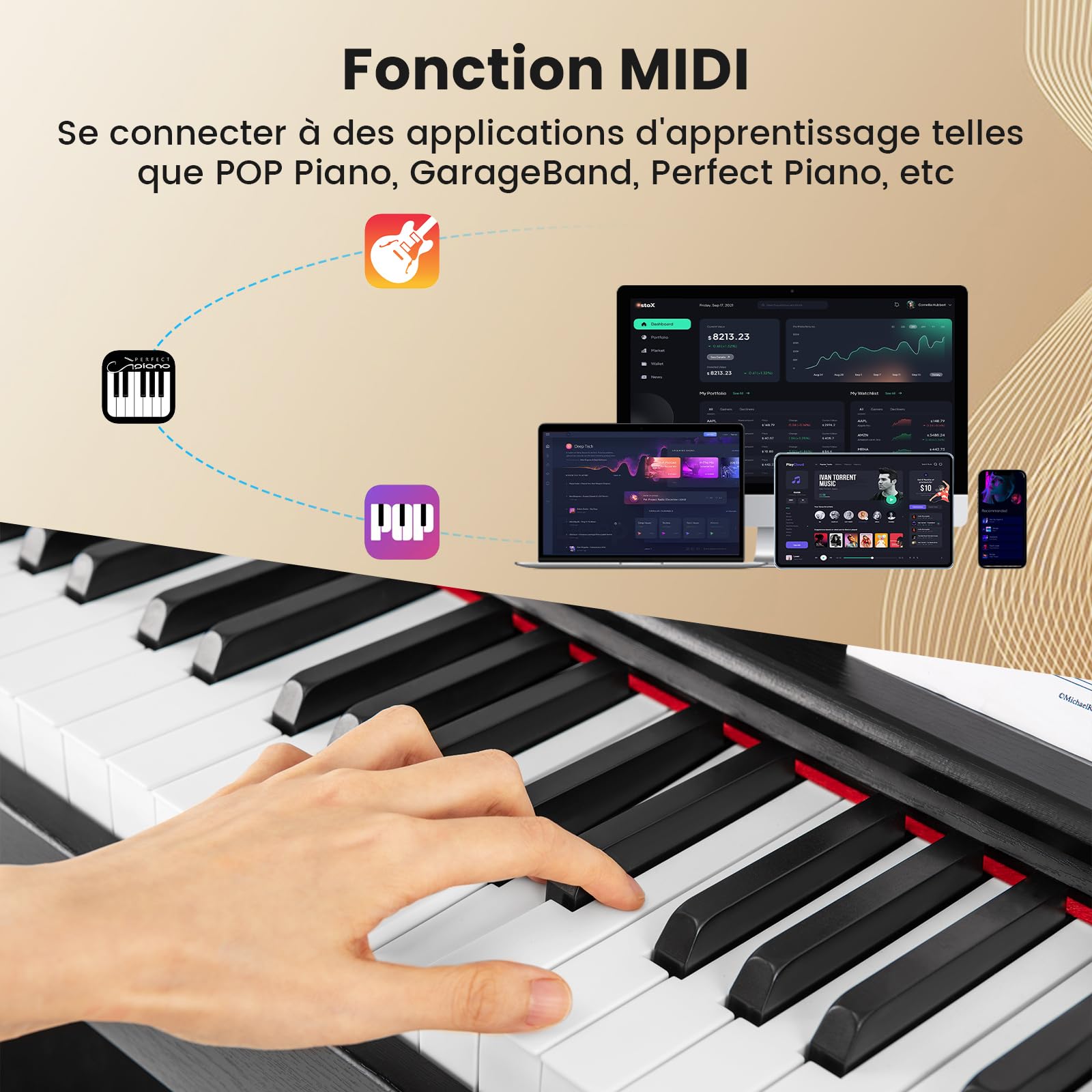COSTWAY Piano Numérique 88 Touches, Clavier Piano Électrique Lesté avec Triple Pédales, Mode Double Clavier, USB MIDI, Haut-Parleurs Stéréo, Prises Casque, 128 Rythmes & Sonorités pour Débutants