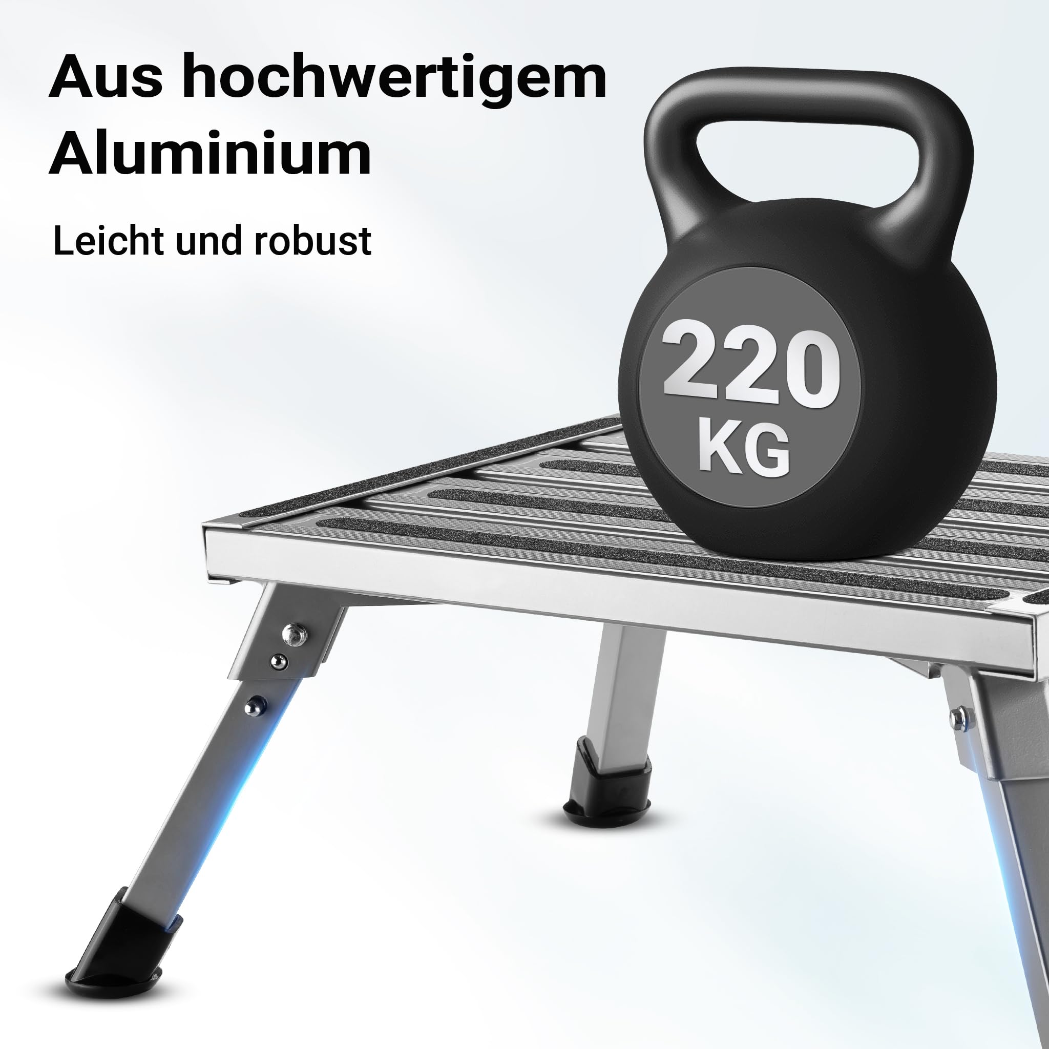 Wiltec Tritthocker klappbar Trittleiter mit 1 Stufe aus Aluminium Camping Klapptritt bis 220 kg mit Rutschfester Oberfläche Hocker faltbar Leiter