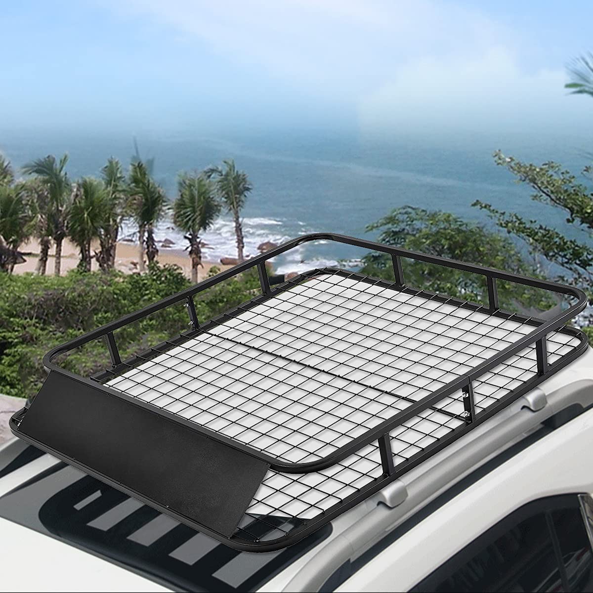 RELAX4LIFE Portapacchi da Tetto Universali per Auto Portata 75 KG, Cesto per Bagagli in Metallo, Tetto di Stoccaggio per Bagagli (122,5 x 102 x 15 cm)