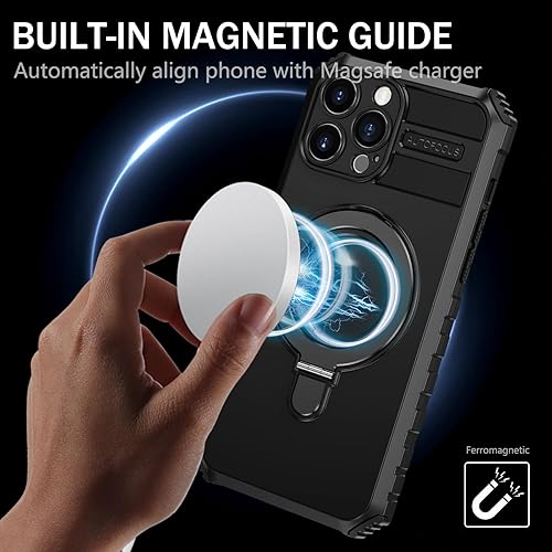 Miniatura 4 de Funda magnética para iPhone 12 Pro compatible con MagSafe con 2 protectores de pantalla de vidrio templado con soporte de anillo, grado militar