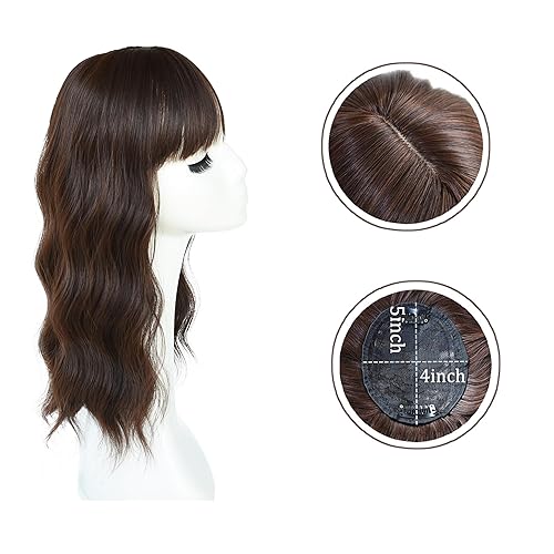 Miniatura 4 de viviaBella Peluca con flequillo, cabello ondulado suelto, clip en pelo sintético para mujeres y niñas (13 pulgadas, marrón oscuro)