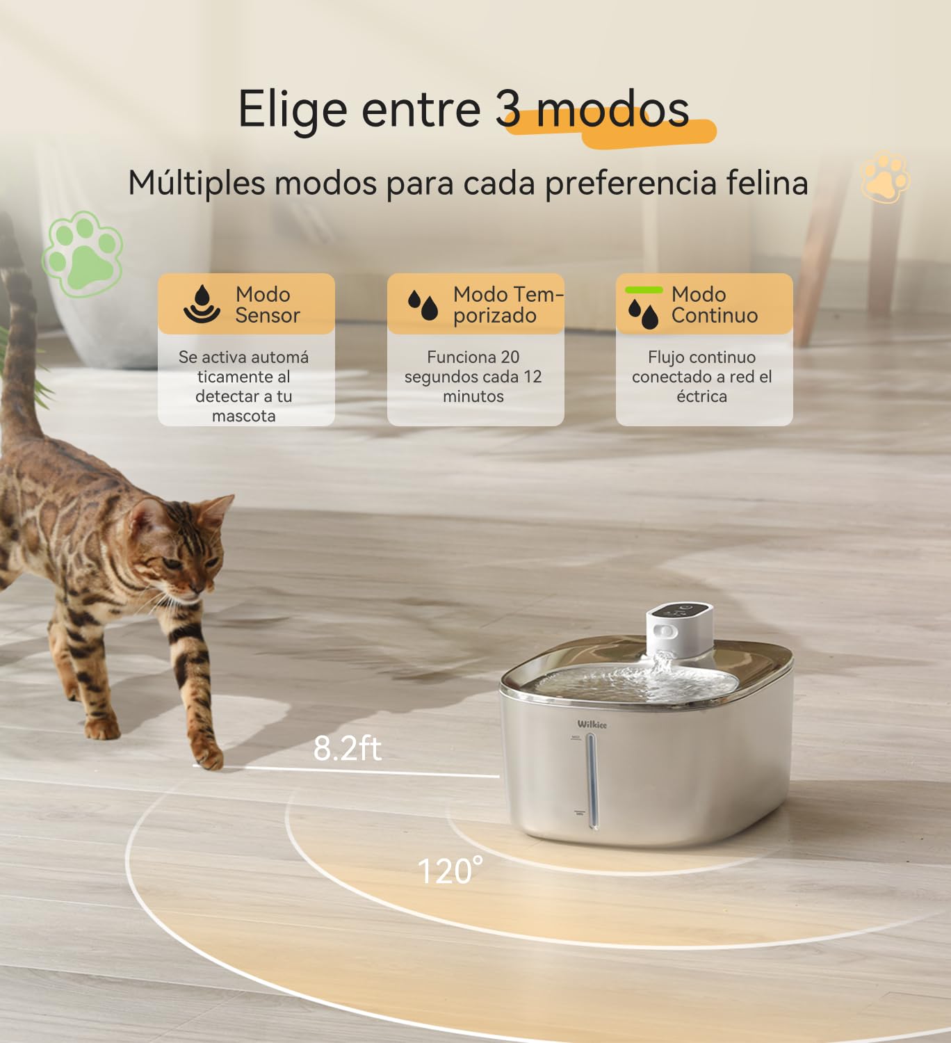 Fuente de Agua para Gatos, Acero Inoxidable, 4.1 L, dispensador de Agua inalámbrico para Mascotas, para Gatos y Perros en Interiores | 3 modos (sensor/tiempo/duración), filtro silencioso para gatos y perros pequeños con 1 filtro de repuesto