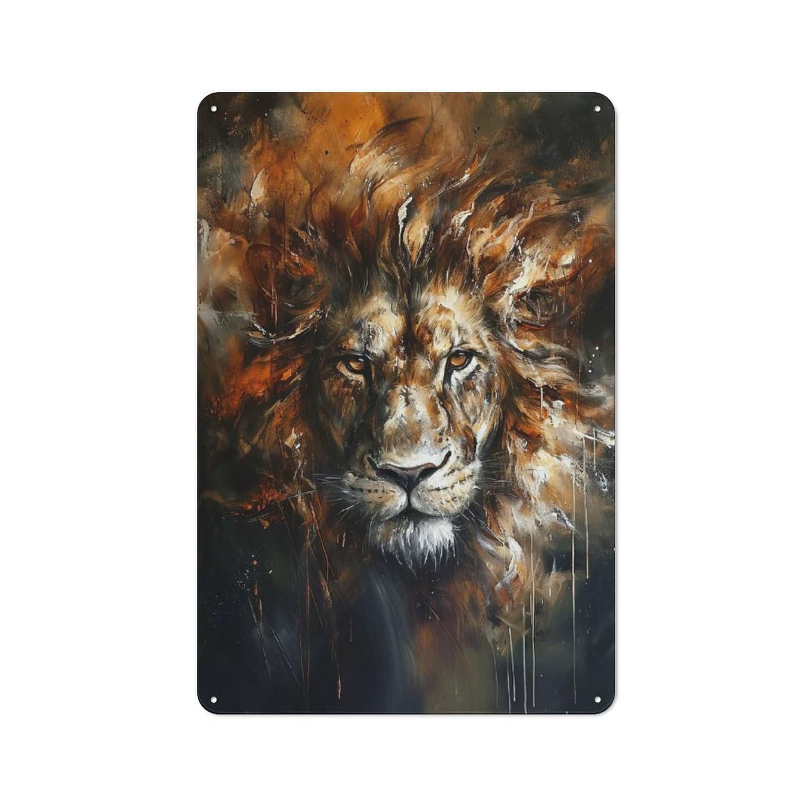 Smart Tin Sign 30x20cm Featuring Lion Portrait Painting, Office Wall Decor for Workspace, Cafe, Shop Or Desk Area