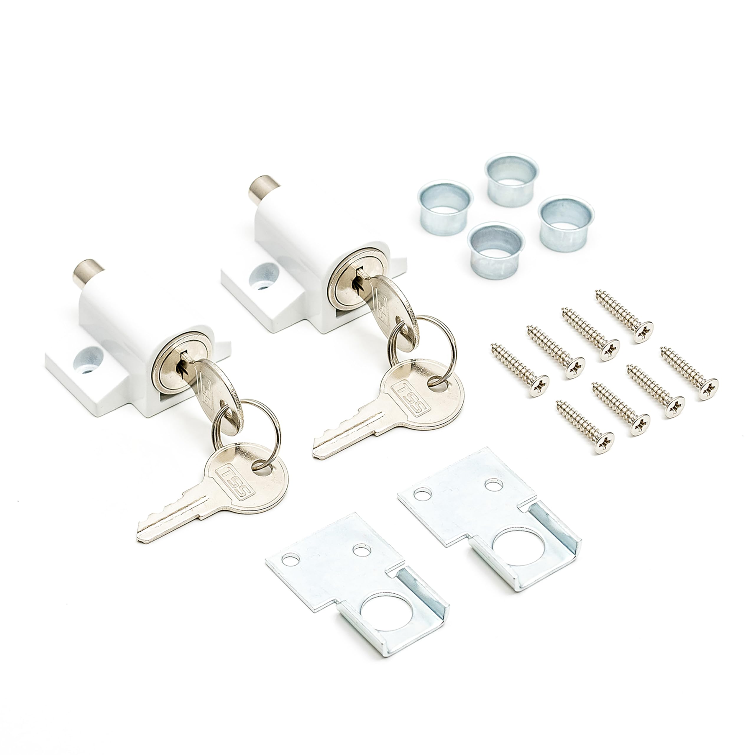 TSS 2 Pcs Sliding Patio Door Lock, Sliding Door Lock for Additional Security. Supplied with Fixtures and Fittings. Universal Lock Suitable for Most Door Types., 45 x 47 x 25mm (White)
