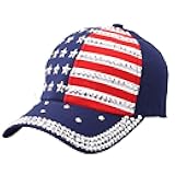 Rhinestone American Flag Baseball Cap Women Men 4th of July Patriotic Trucker Cap Sparkly USA Flag Hip Hop Hat