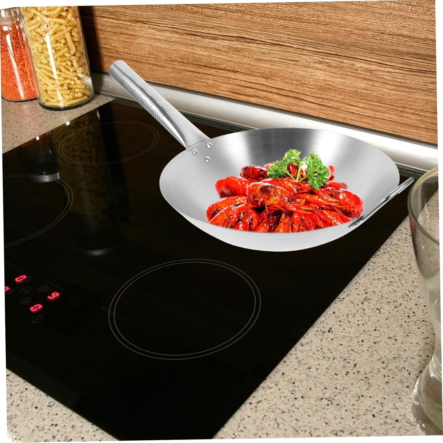 DECHOUS 1pc Non-magnetic Sanding Wok Nonstick Wok Pot No Coating Frying Pan Non Stick Egg Pan Sauce Pan Japanese Restaurant Frying Pan Long Handle Induction Cooker Pot Stainless Steel