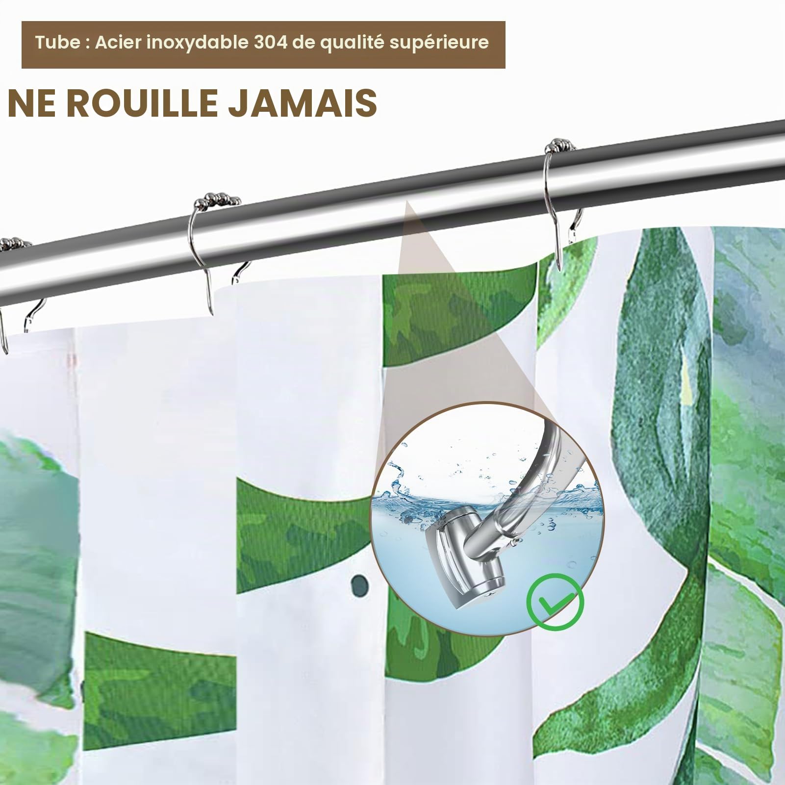 Tringle à rideau de douche incurvée réglable de 109 à 198 cm, en acier inoxydable de qualité supérieure, à percer, pour salle de bain, baignoire, antirouille, argenté