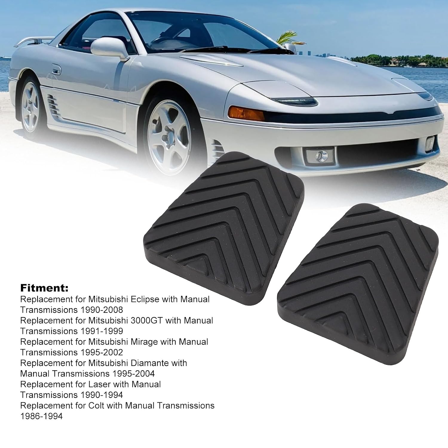 Rubber Brake Clutch Pedal Pad Set, Textured Surface, Fit for Mirage Eclipse 3000GT, Improve Pedal Grip and Comfort