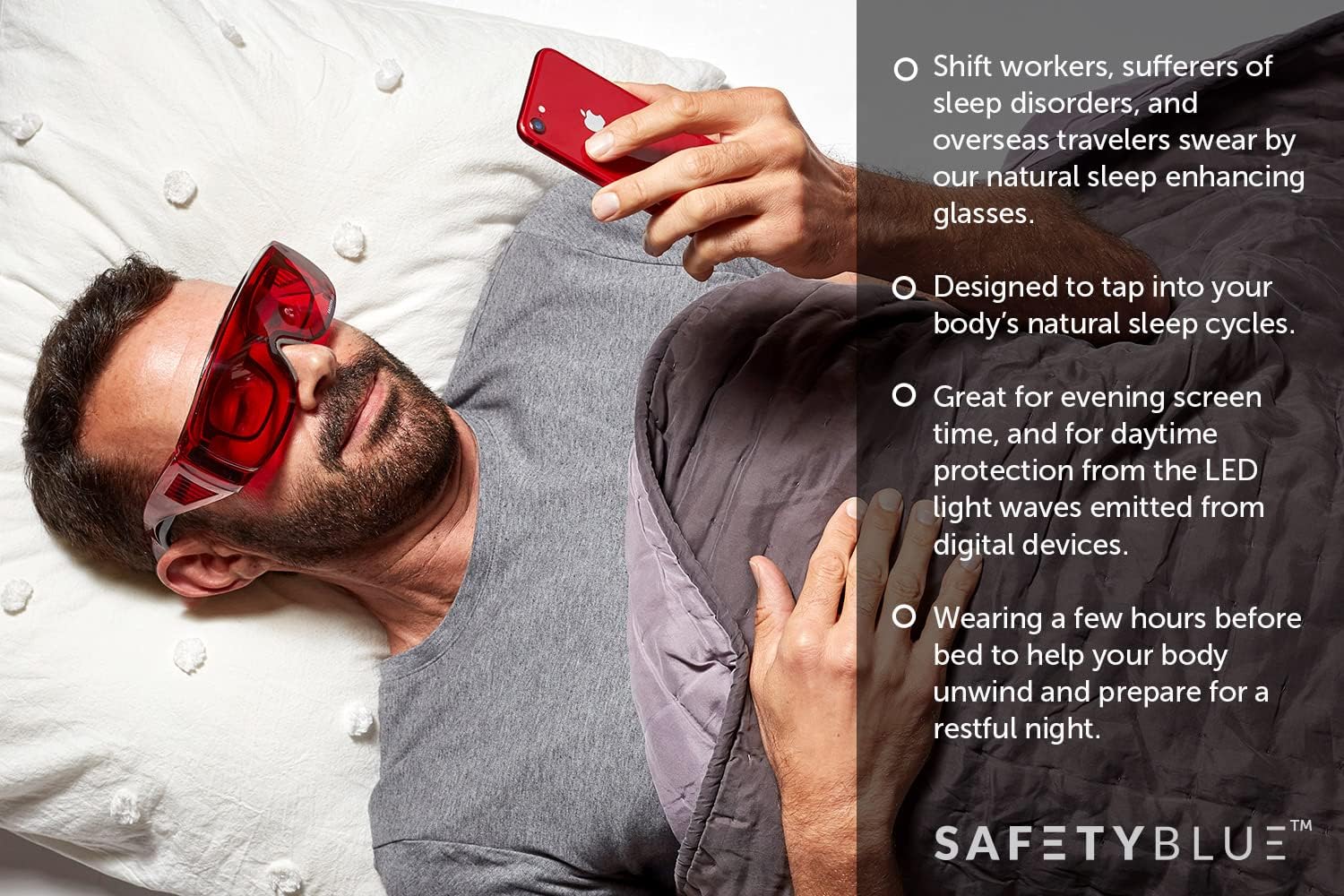 Red Fit-Over Glasses that Block Blue & Green Light - Nighttime Eyewear Reduces Eye Strain/Fall Asleep Faster/Fitover Your Prescription Glasses/Unisex (Red Padded) - Image 3