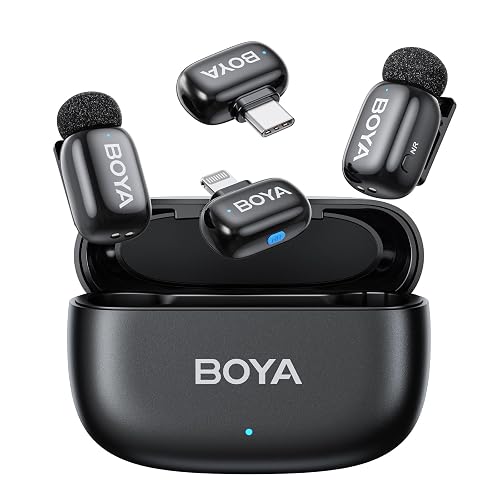 BOYA Mini Microfono Wireless per iPhone Android, Microfono Lavalier Ultraleggero 5g con Lightning/USB-C Plug, Voice Change, Riduzione del Rumore, 30h, Microfoni Wireless professionali per smartphone - mini-12(Lightning+Type-C)