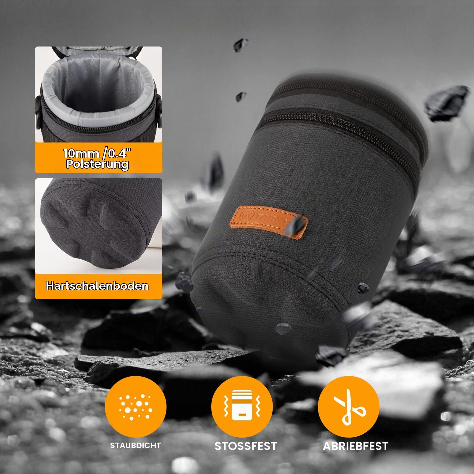 TARION Objektivtasche Objektivbeutel mit Hartschalenboden, Stoßfest, Wasserabweisend Kamera Objektiv-Schutztasche für Canon, Nikon, Pentax, Sony, Olympus Objektive (Dunkelblau Größe M)