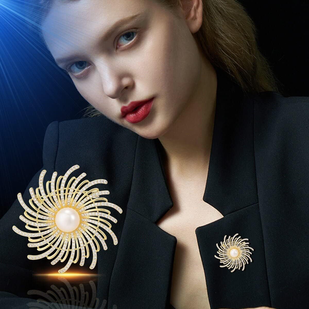 Floral Pearl Brooch Austrian Crystal Rhinestone Pins Gold Plated Leaf Lapel Pin Four Leaf Clover Brooch Birthday Graduation Jewelry Gift for Women Men