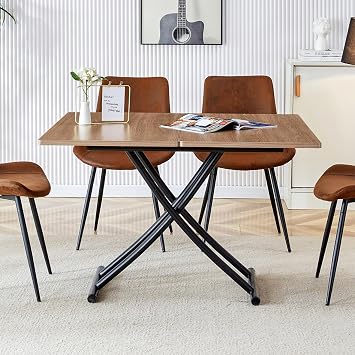 Multi-Functional Space Saving Lift Table, 3-in-1 Brown Wood Coffee Table, Dining Table and Computer Desk, Foldable Tabletop 21.6" Coffee Table Convert to 43.3" Kitchen Table for Dorm Apartment