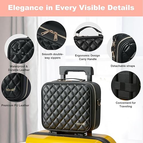 Miniatura 5 de Mocado Bolsa de maquillaje de viaje con espejo iluminado LED, organizador de maquillaje de viaje, estuche de maquillaje con 8 brochas de maquillaje