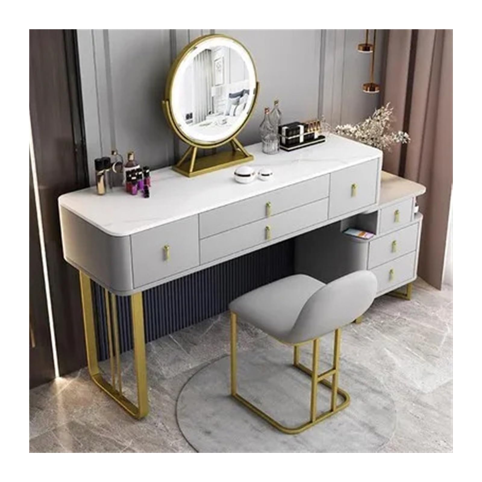 CGCSYZ Vanity Desk Modern Vanity Desk, Makeup Vanity with Mirror and Spacious Drawers, Makeup Desk with Cabinet, Dressing Table with Makeup stool Makeup Dressing Table (Gris 120cm)