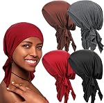 4 Pieces Soft Cotton Chemo Headwear for Women, Stretch Pre-Tied Chemo Head Scarves for Cancer