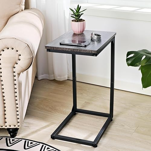 Miniatura 7 de AMHANCIBLE Juego de 2 mesas auxiliares en forma de C, mesas auxiliares de mesa C para sofá, mesa de sofá para espacios pequeños, bandejas de TV para