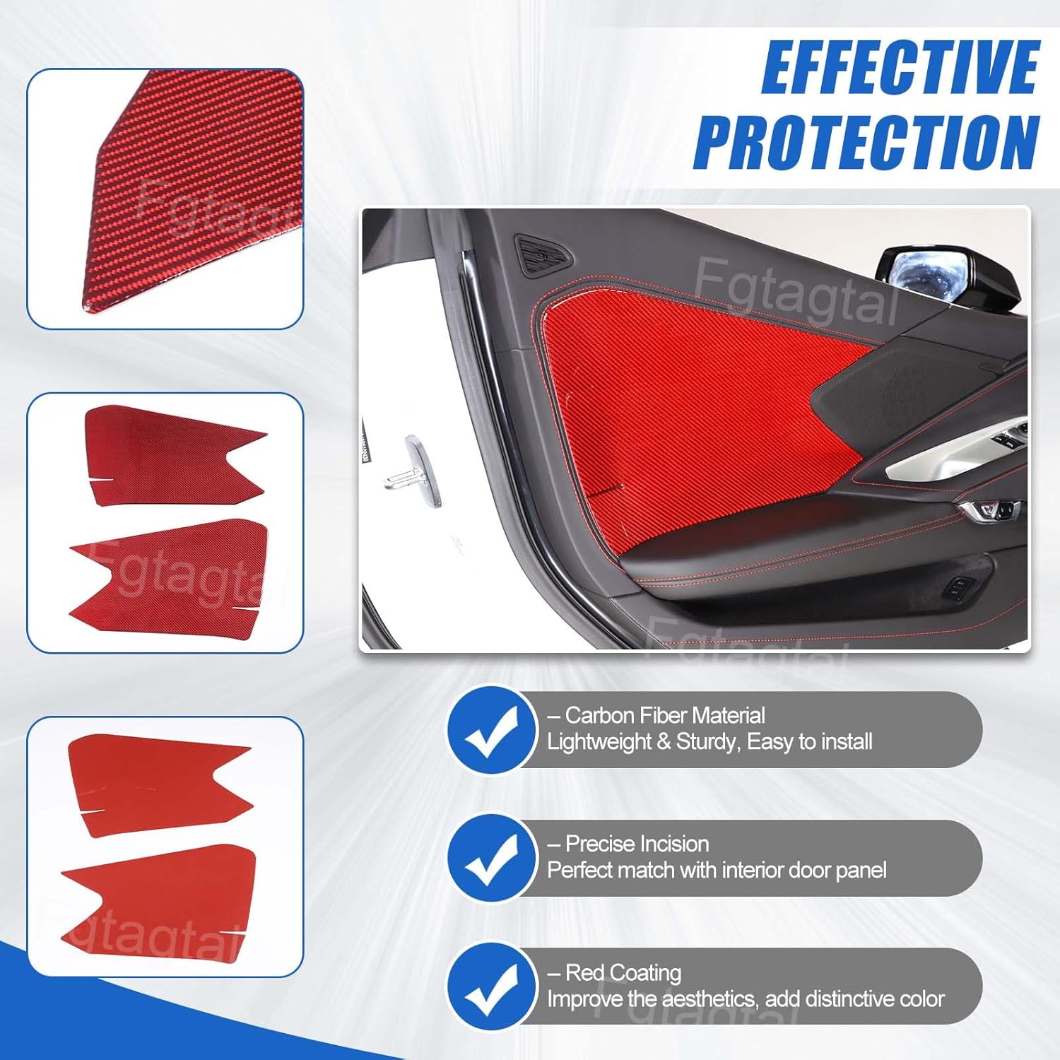Soft Carbon Fiber Car Interior Door Panel Trim Cover Compatible with Chevrolet Corvette C8 2020-2026, Inner Door Panel Moulding Trim Cover Accessories 2Pcs (Red)