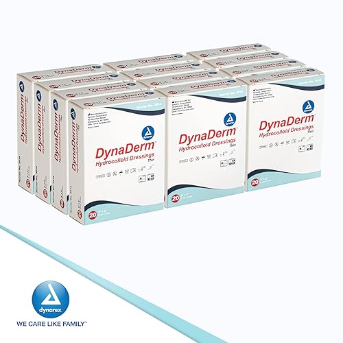 Miniatura 7 de Dynarex DynaDerm Apósitos hidrocoloides, vendajes húmedos estériles, 2 x 2 pulgadas, parches delgados y sin látex, parches despegables, 1 caja, 12