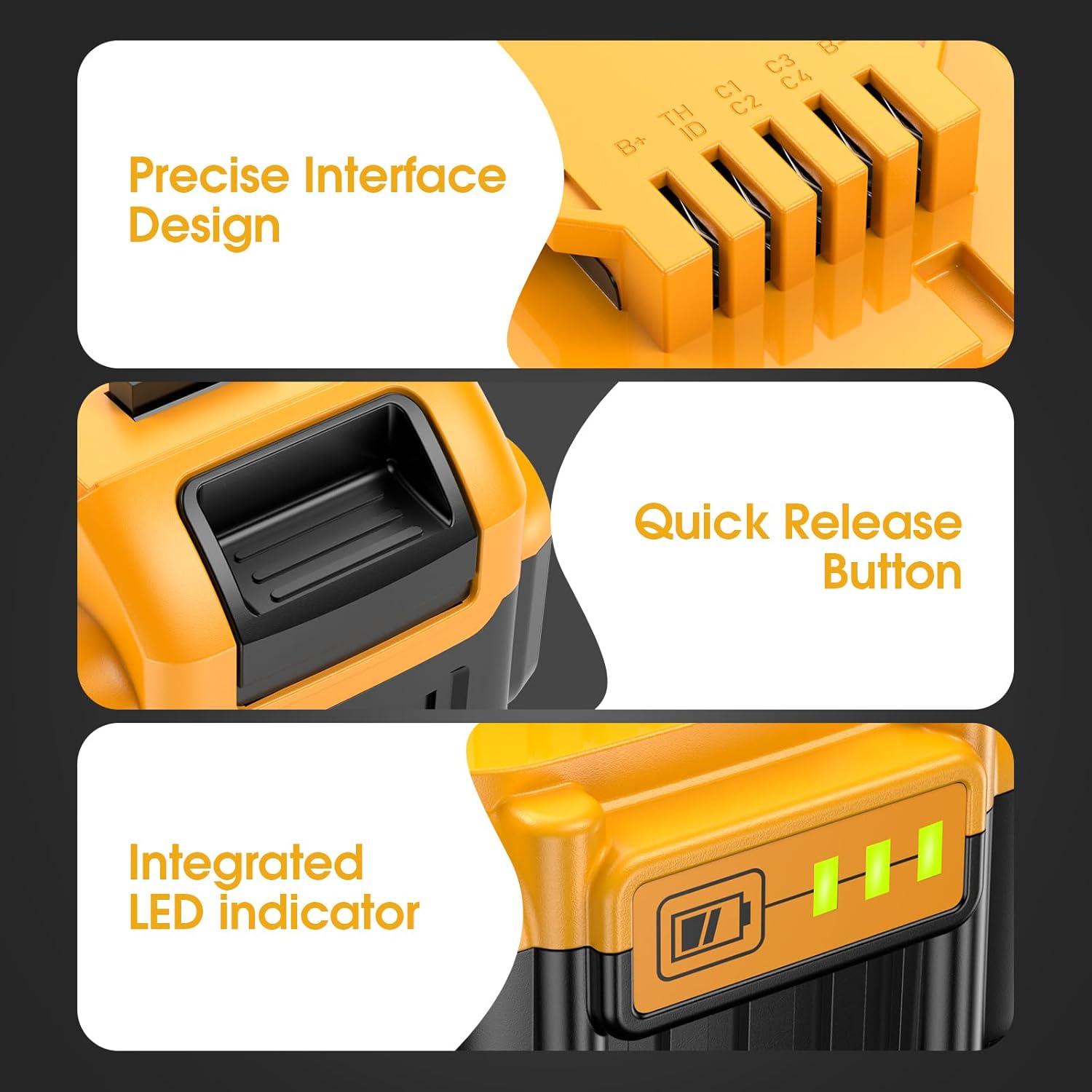 2 Pack 8.0ah Replacement for dewalt 20v max Battery Lithium Compatible with DCB208 DCB200 DCB206 DCB205 DCB203 Apply dewalt 20v max Cordless Power Tools, LED Indicator - Image 3