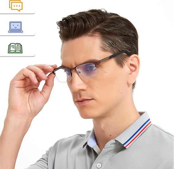 2 Pack Mens Progressive Multifocus Reading Glasses Blue Light Blocking Computer Readers with Spring Hinge Multifocal Eyeglasses