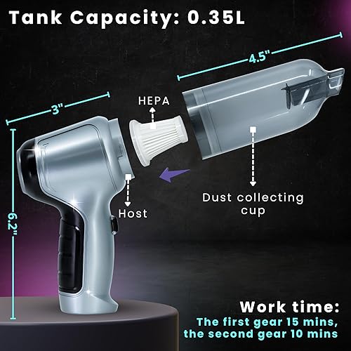 Miniatura 8 de DioniVi - Aspiradora inalámbrica para automóvil - Mini aspiradora inalámbrica de alta potencia de 9000 Pa  Pequeña aspiradora de mano inalámbrica