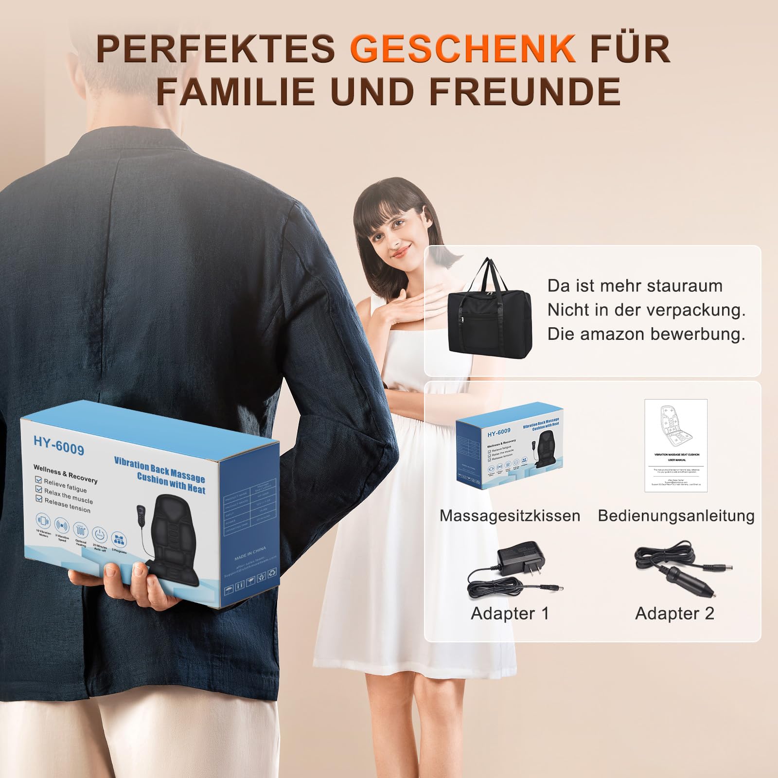 Massagesitzauflage mit Wärme,10 Vibrationsmotoren Massageauflage mit Vibration für Rücken und Nacken,Sitzkissen zur Entspannung,Rückenmassagegerät Hause Büro,Geschenke für Männer/Frauen/Mama