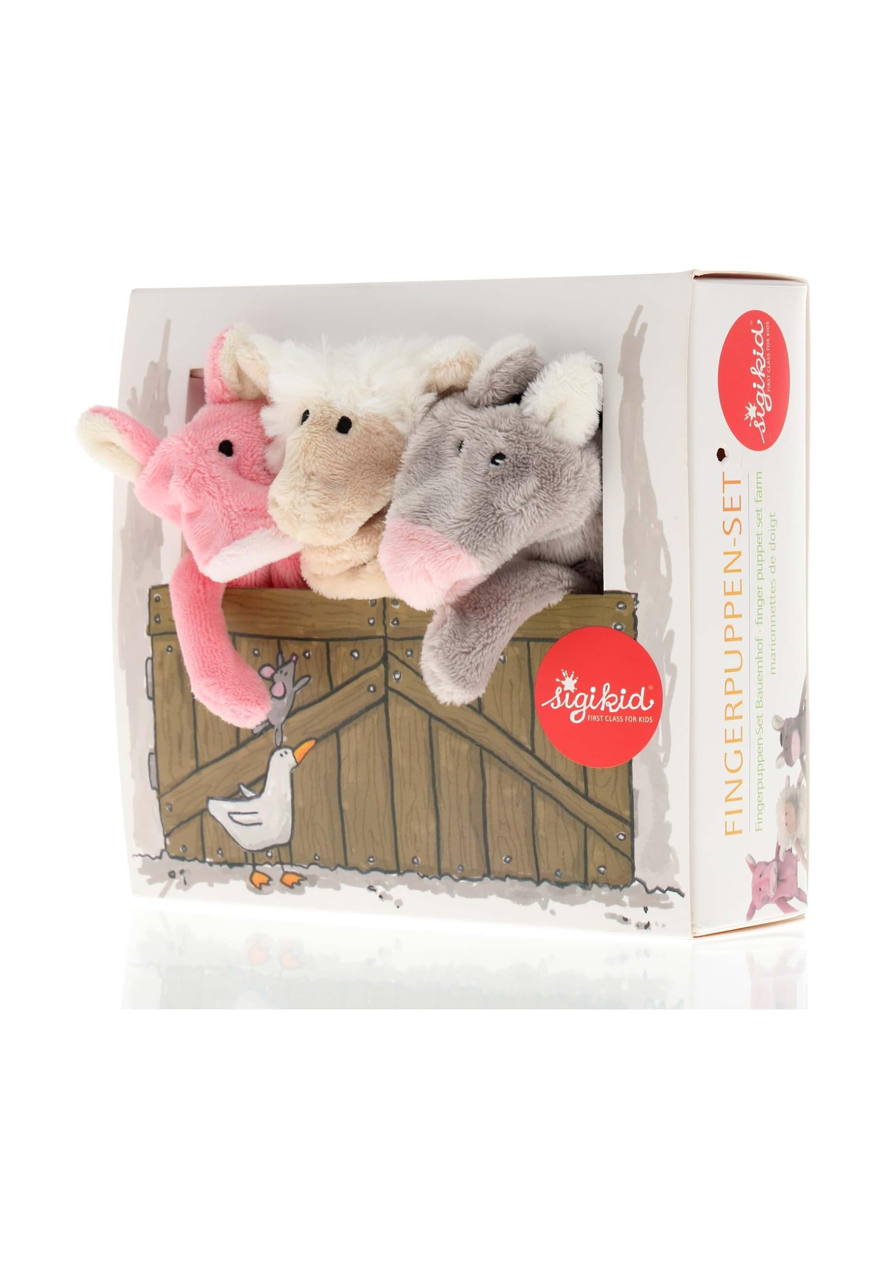 SIGIKID 41565 Fingerp-set Farm Soft PlayQ Mädchen und Jungen Babyspielzeug empfohlen ab 6 Monaten mehrfarbig, 14 cm