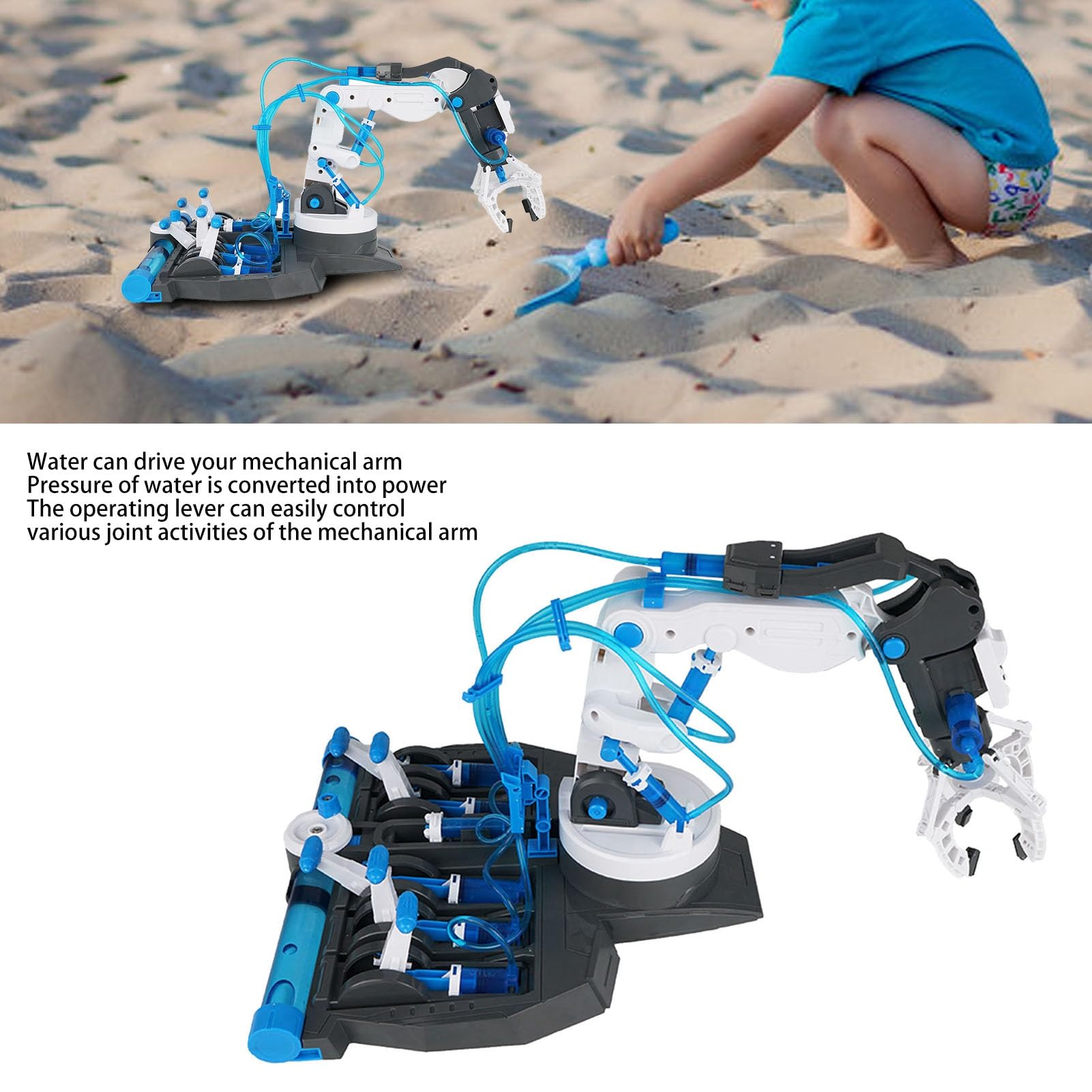 Rosvola Kit de Brazo de Robot Hidráulico DIY para Niños, Experimento Científico Creativo, Juguete de Ensamblaje de Plástico (101 Azul)