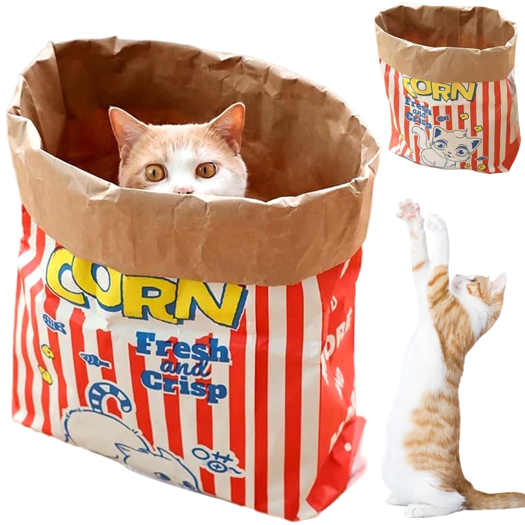 Cat Crinkle Sack, 29.5x13.8 Inch Interactive and Foldable Cat Sack, Portable Cartoon Paper Bags for All Life Stages