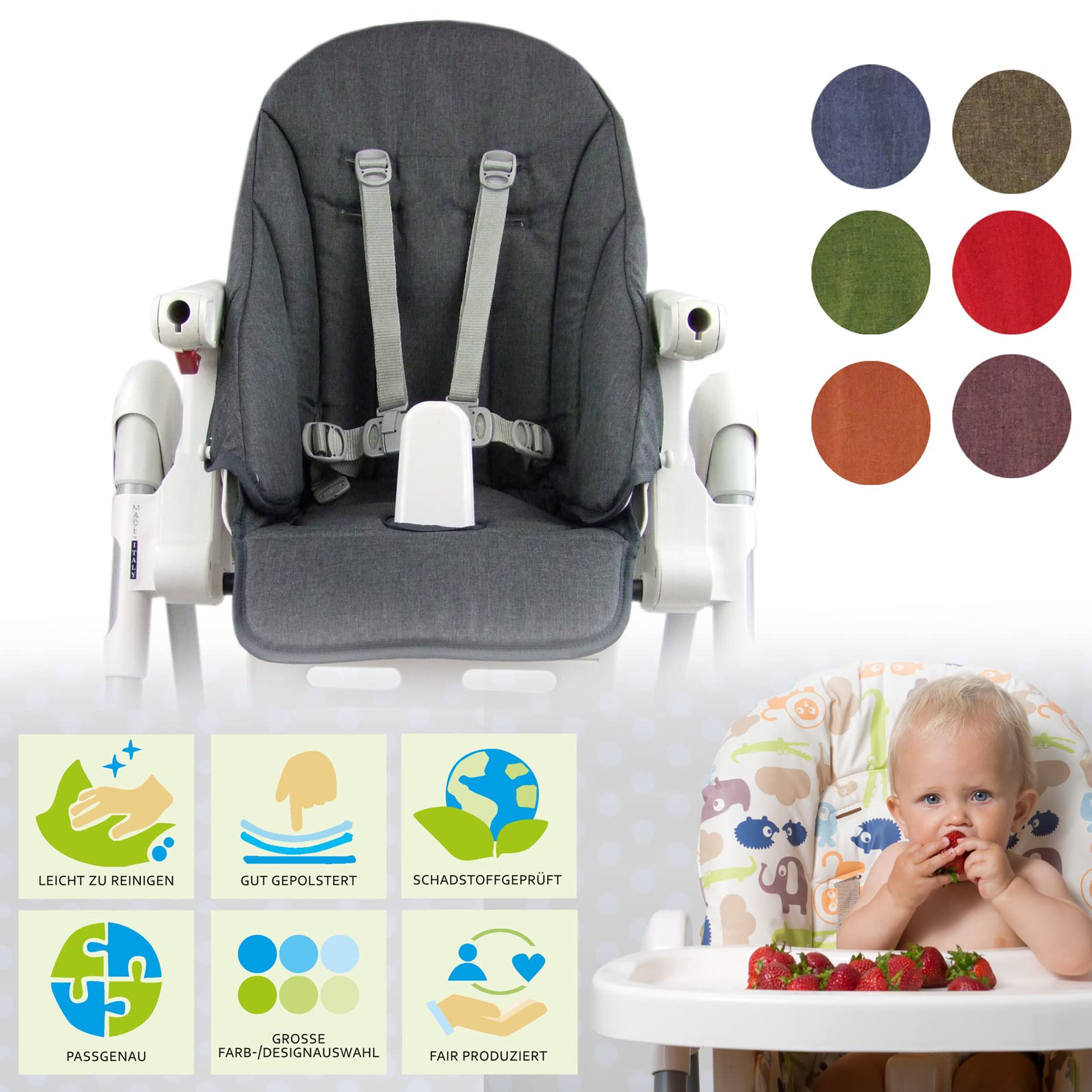 BAMBINIWELT poszewka zastępcza, poduszka do siedzenia, poszewka do Peg Perego Zero3 i Siesta MELIERT (szary melanż) XX