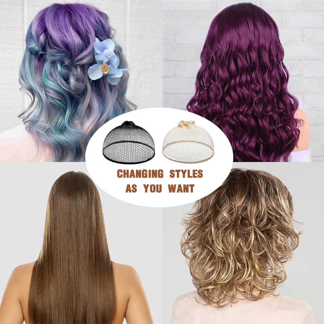 4 Pezzi Cuffia per Parrucche, Retine Parrucche, Elastici e Traspirante Parrucca Rete, Nylon Cuffia per Parrucca, Retina per Capelli Aperta per Feste Cosplay, 2 Beige + 2 Nere