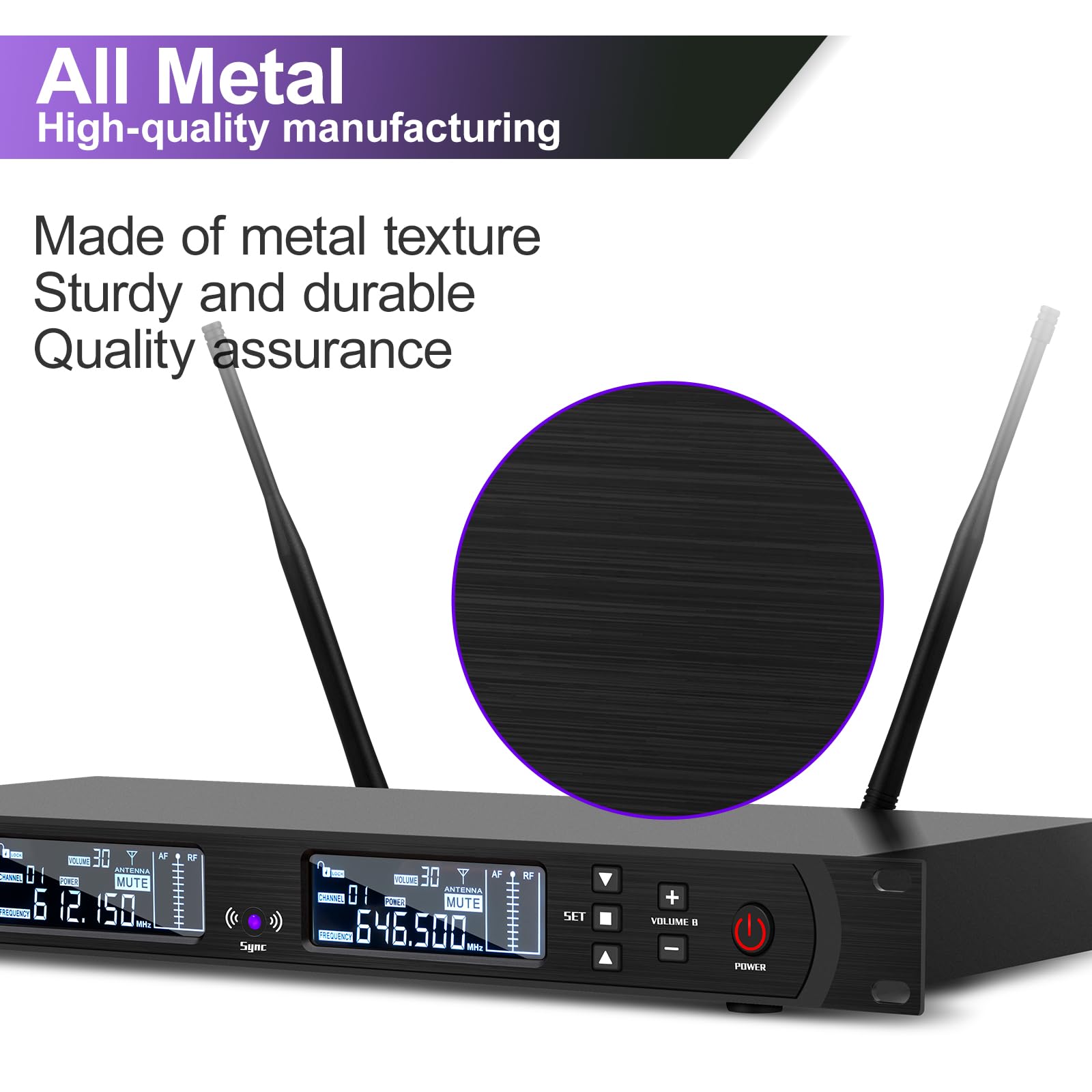 Depusheng DR666 Microfono wireless professionale Karaoke Doppio microfono senza fili palmare, scocca in metallo, ricezione a lunga distanza 100 metri, dedicato per il palcoscenico del bar