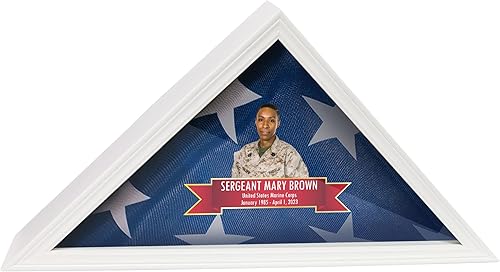 Caja de bandera personalizada de madera maciza para bandera de veteranos estadounidenses, 9.5 x 5 pies a todo color, vitrina impresa UV para bandera