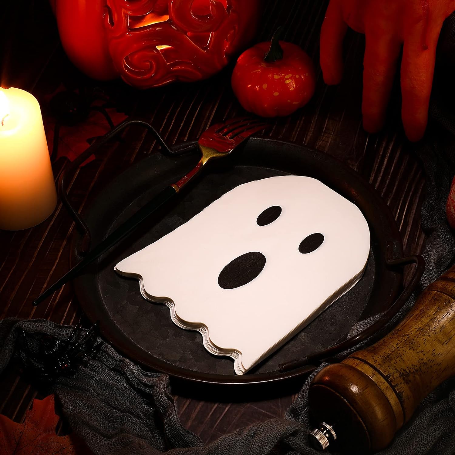 Tenare 100 Pieces Halloween Ghost Napkins White 2 Ply Disposable Folded