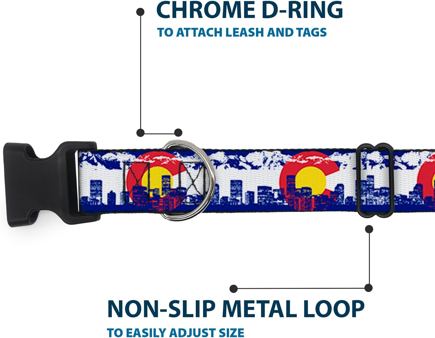 Buckle-Down Plastic Clip Collar - Colorado Skyline/Mountains - 1.5" Wide - Fits 13-18" Neck - Small