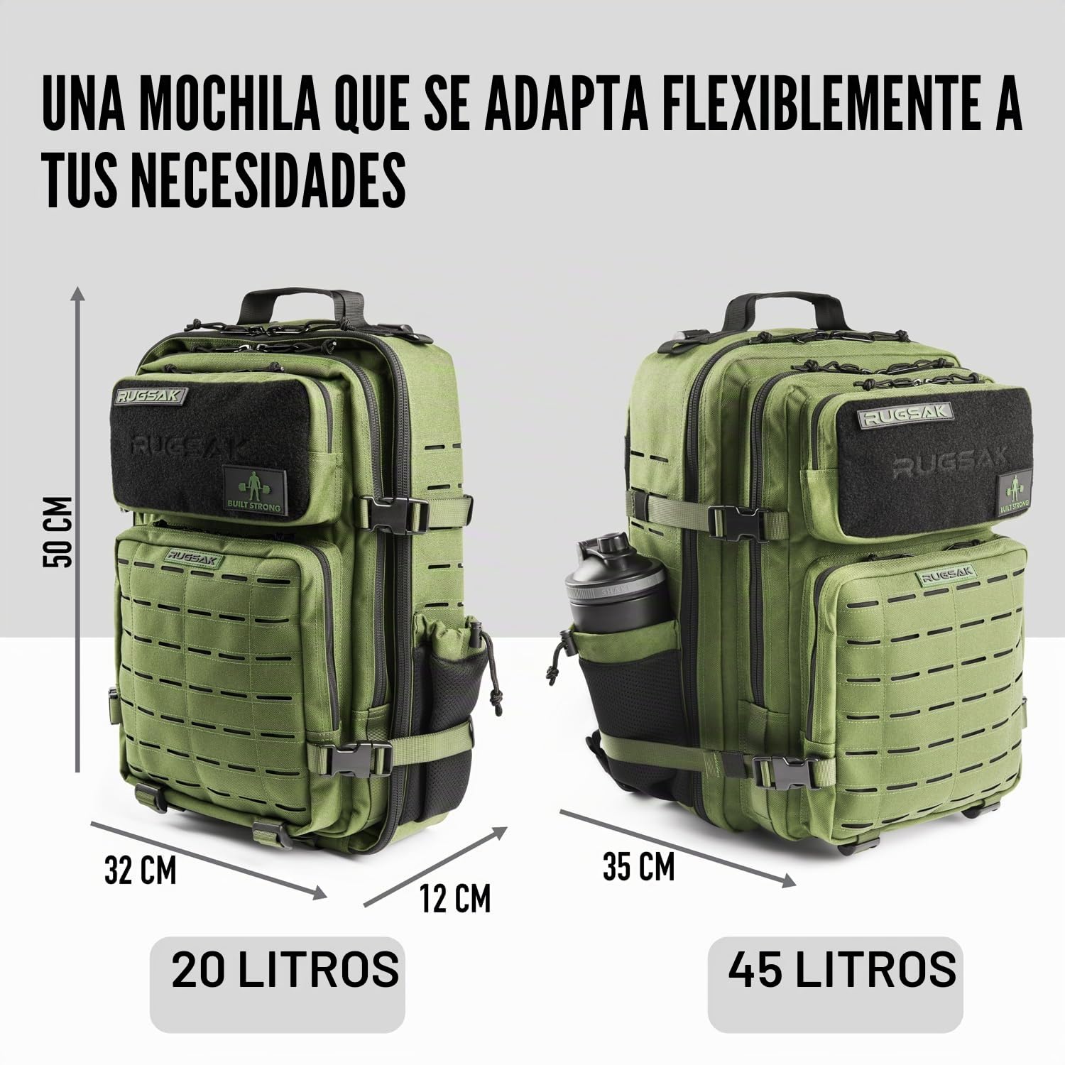 RUGSAK® ALPHA | Mochila táctica [20-45L] impermeable y extremadamente resistente | Mochila militar de supervivencia | para trabajo al aire libre, senderismo, camping y gimnasio, mochila de viaje Molle
