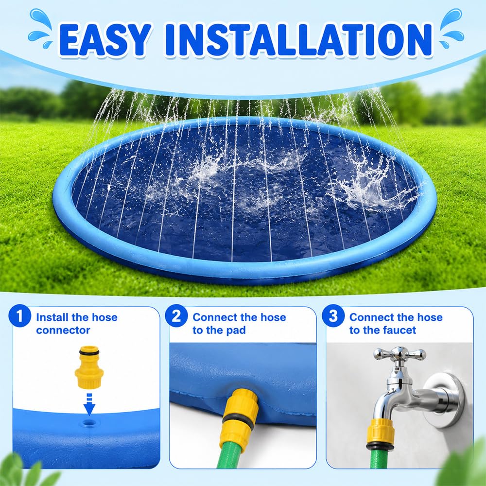 Splash Pad, 200CM Wassersprinkler Kinder Outdoor mit Antirutschfunktion, Sprinkler Play Matte, Gartenspielzeug Kind Sprinkler und Hundepool, Wasserspielzeug Outdoor für Kinder und Haustier (Rund)