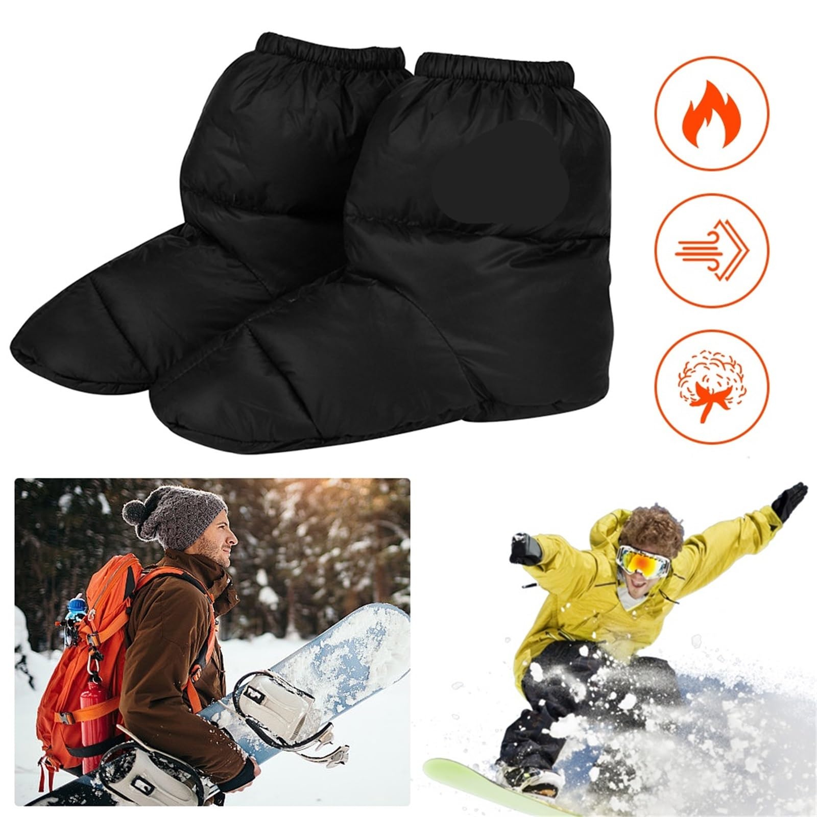 Daunenstiefel, warme Innen-Daunenhausschuhe, Fußwärmer, Damen und Herren, Nylon, for Aufwärmen, Bootie, Slipper, wasserdichte Stiefel for Camping für Damen und Herren