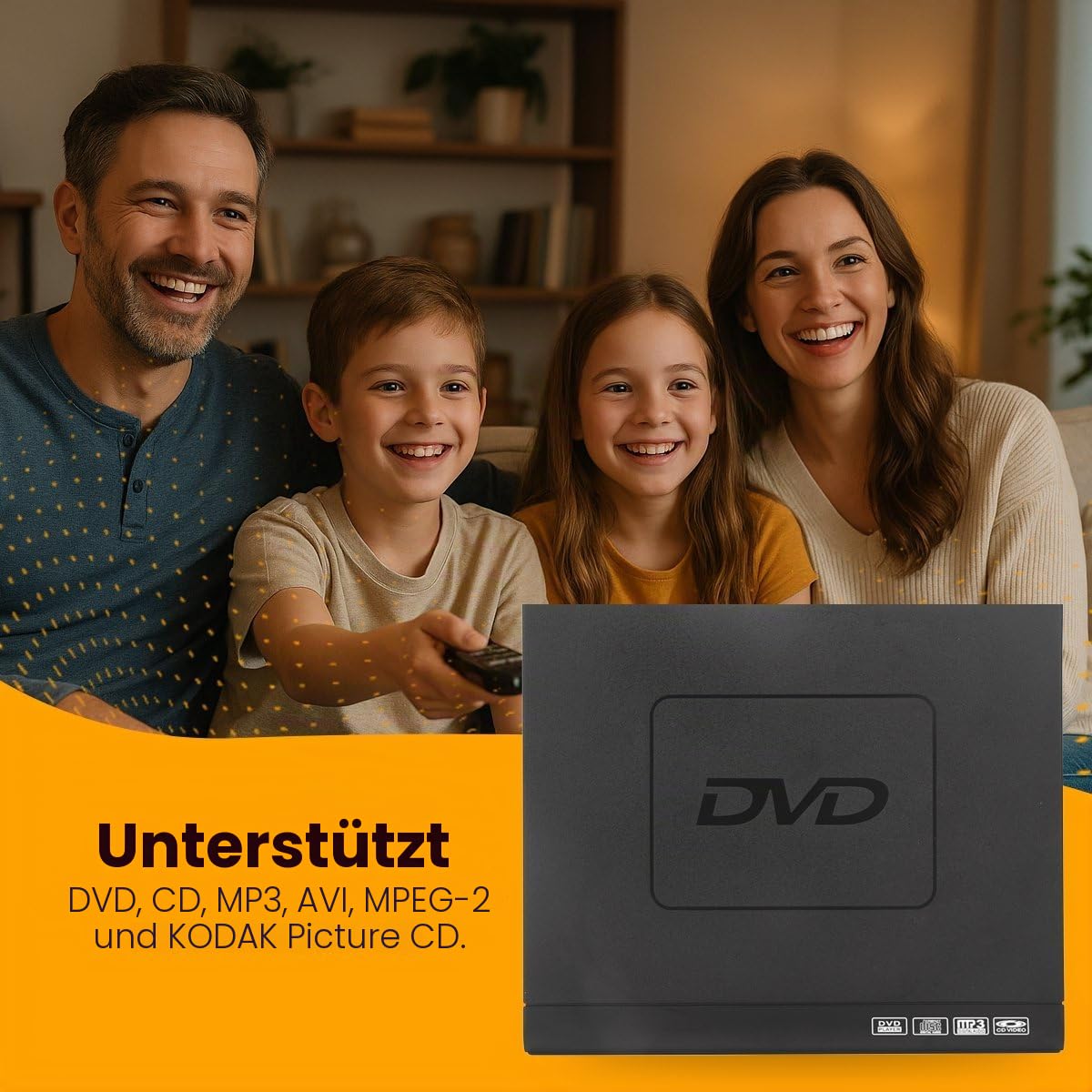 Premieres Schwarzer DVD-Player mit HDMI, AV-Kabel & Fernbedienung – Media-Player Full HD 1080p, Multi-Format-Player für DVD, CD, MP3 und MPEG4 – Plug-&-Play USB-Gerät – Tragbarer DVD- & CD-Player
