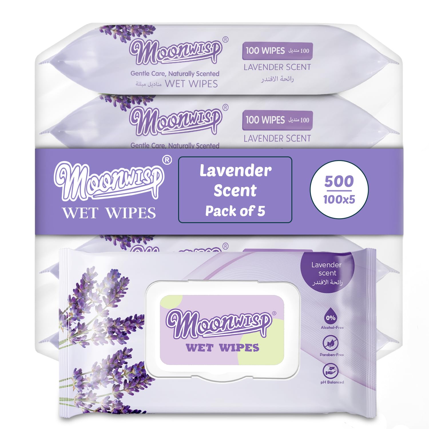 Wet Wipes for Cleaning and Hand Sanitizing, Lavender Scented, Moisturizing, Travel-Friendly, Hypoallergenic, All-Purpose Wipes, Perfect for Adults and Kids (Purple, PACK 5) Purple PACK 5