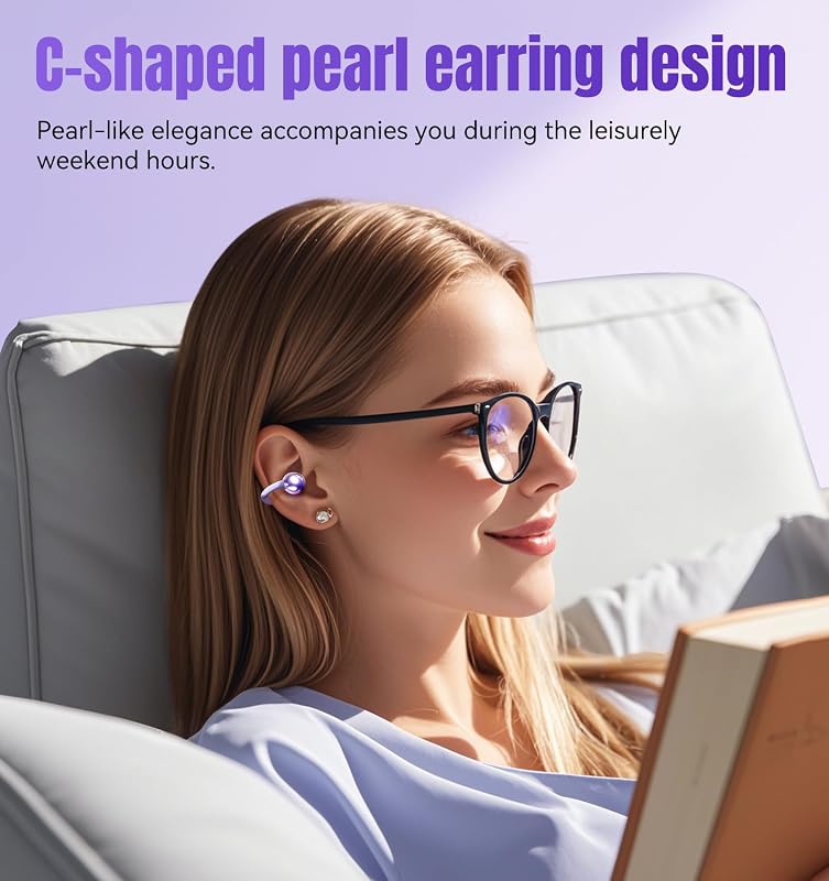 King Lucky Next-gen Clip on Earbuds Open Ear Wireless Bluetooth 6.0 Headphones with Mic,50H Play,ENC,IPX5 Waterproof,Sports Ear Buds,Comfortable for Small Ears&Fitness,Running (Purple) image 3