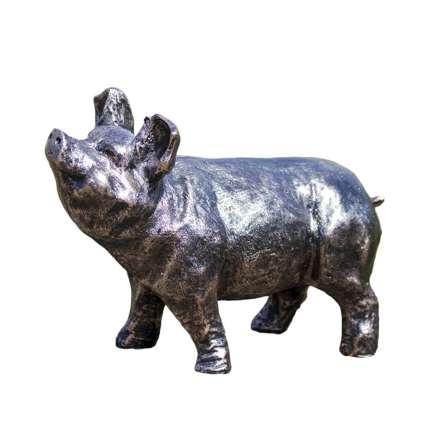 Darthome Black Bronze Bronze Effect Curious Pig Garden Ornament, Resin, Farmyard Animal Statue, W36cm X H24cm X D15cm