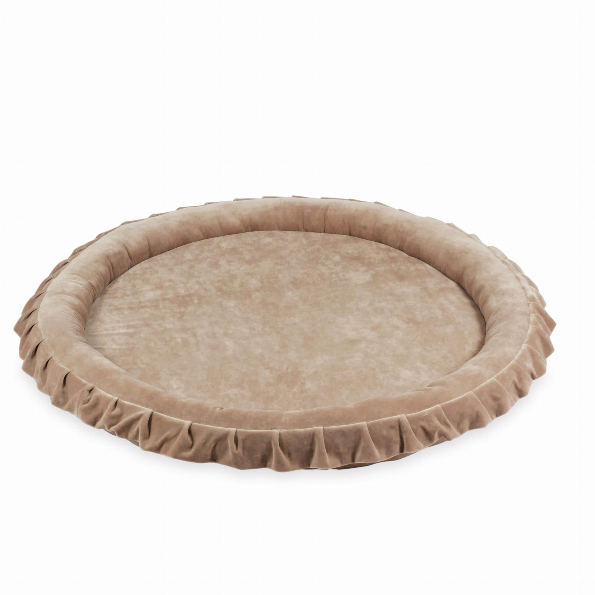 Mimii Baby Spielmatte 120 cm Rund velvet soft dunkelbeige - Baby Spielnest aus Schaumstoff - Krabbelmatte mit Rand - Weiche Bodenmatte für Kinderzimmer - Sicher & Waschbar