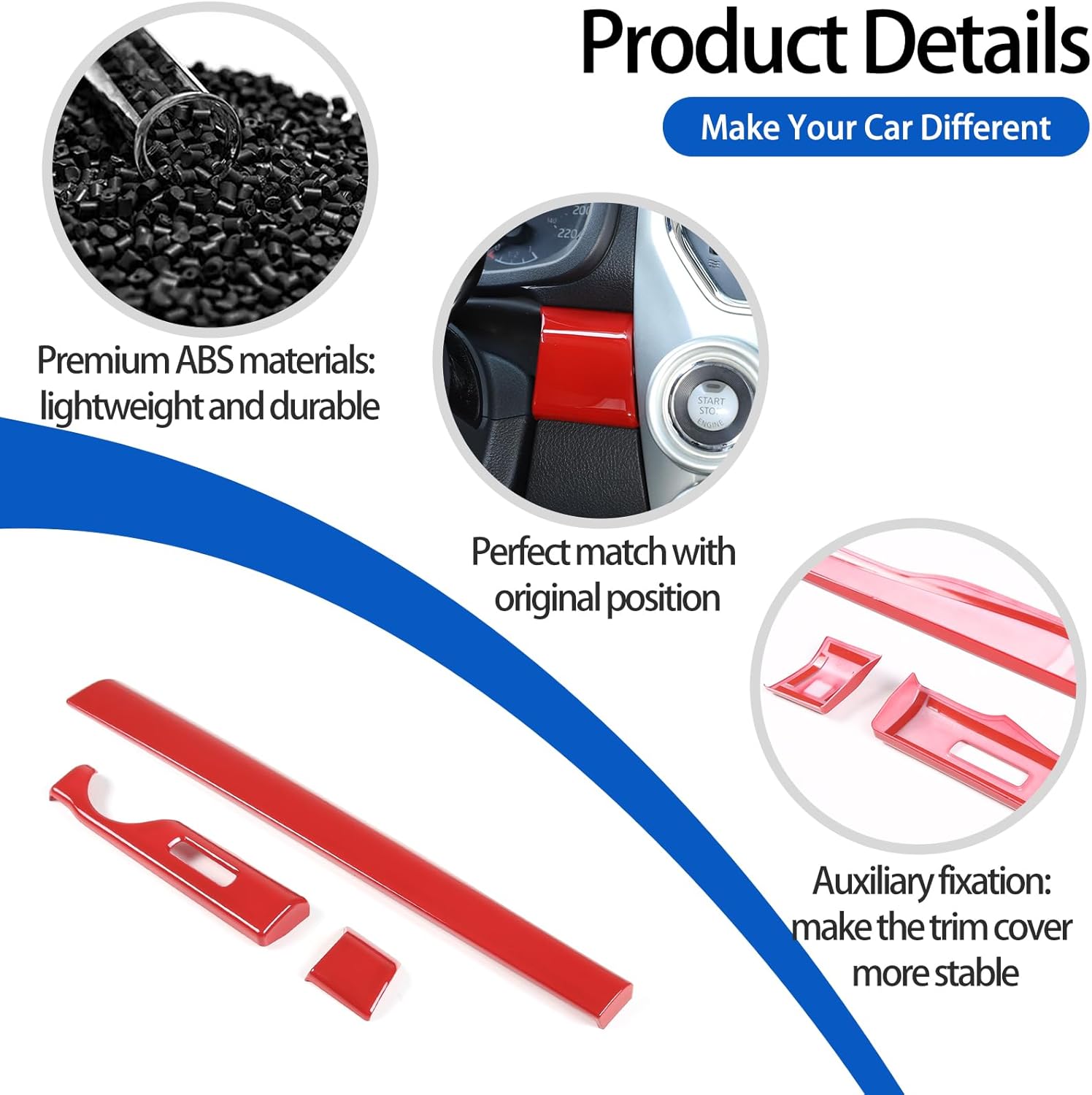 Car Center Console Decorative Strip Cover Compatible with Nissan Titan 2016-2023, ABS Co-Pilot Central Control Panel Decoration Strip Kits, 3PCS (Red)