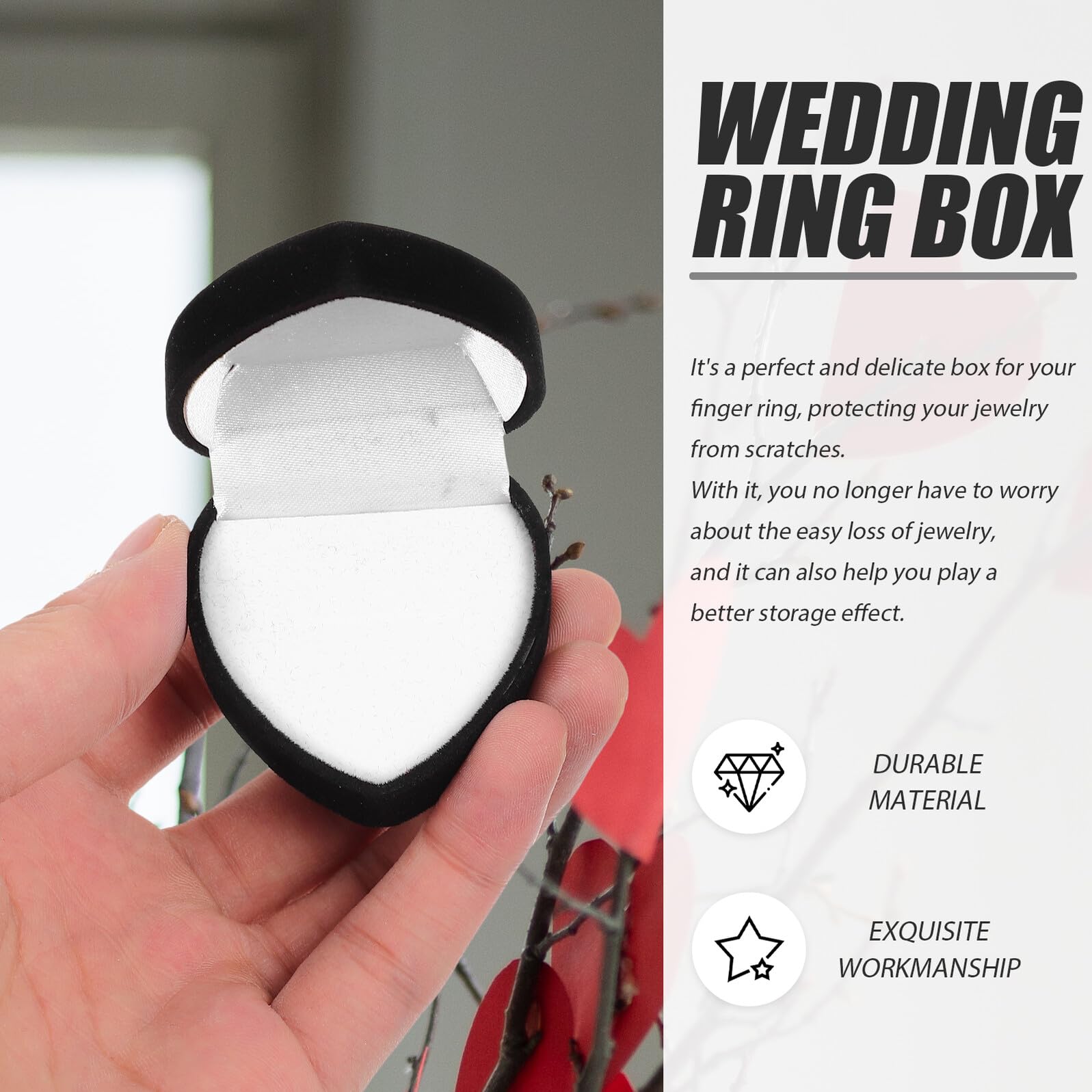 YDYDTTKD Coffret à Bijoux en Forme de cœur 6 pièces avec Doublure en Velours, Organisateur de Rangement pour alliances pour Femmes, Support de Demande en Mariage de Bague de fiançailles, extérieur