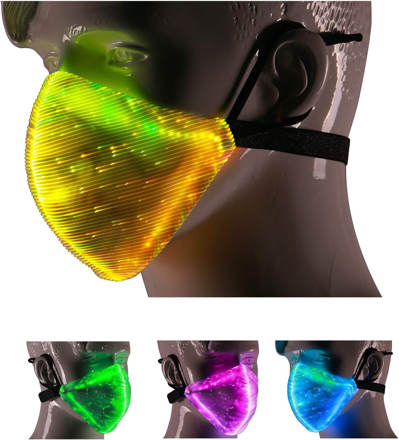 7 Color Lights LED Light up Face Mask Rechargeable Glow Luminous Dust Mask for Halloween Party DanceRave