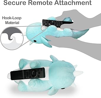 The complete Plushamote package includes a soft plush triceratops figure, three adhesive hook-loop pads for attachment, and an easy-to-follow instructions card.