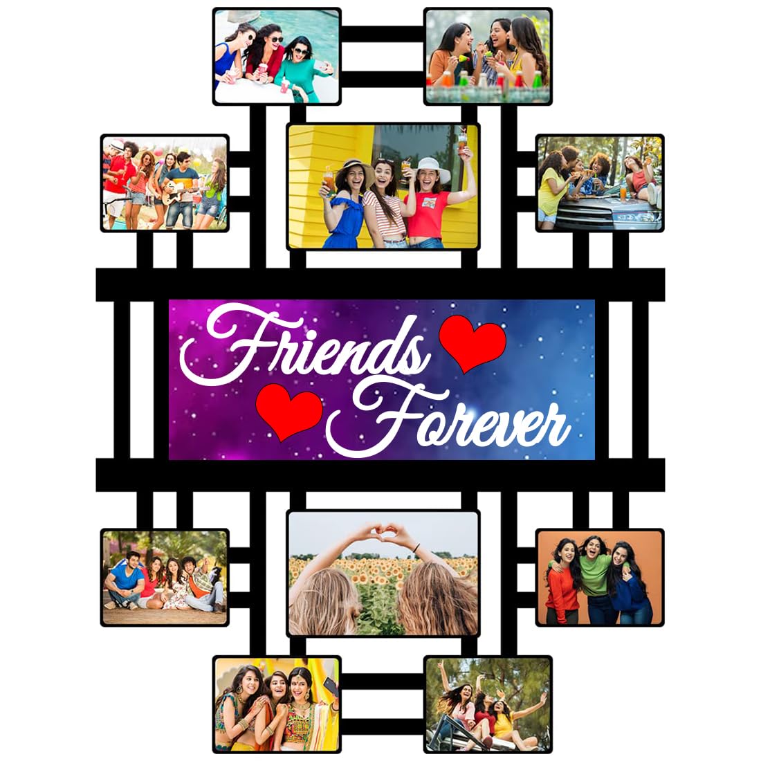 Glamorous Creation Friends Forever Customized Collage Photo Frame With Text | Best Gift For Friends, Best Friends, Birthday, Friendship Day, Boyfriend, Girlfriend | Personalized it with 8 Pictures